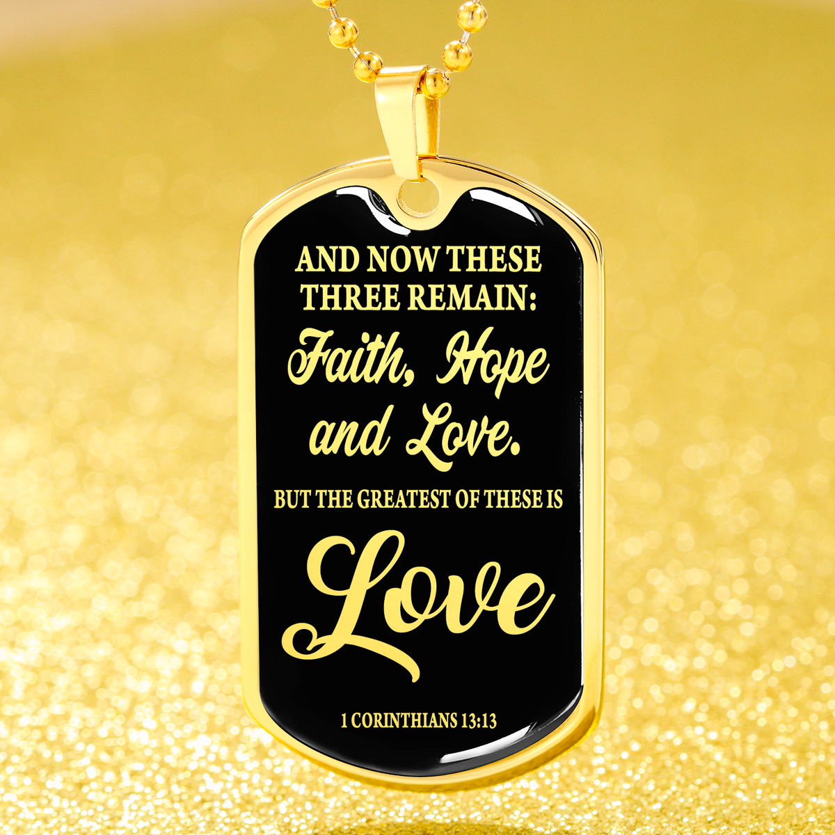Greatest Is Love Corinthians Necklace Stainless Steel or 18k Gold Dog Tag 24"-Express Your Love Gifts