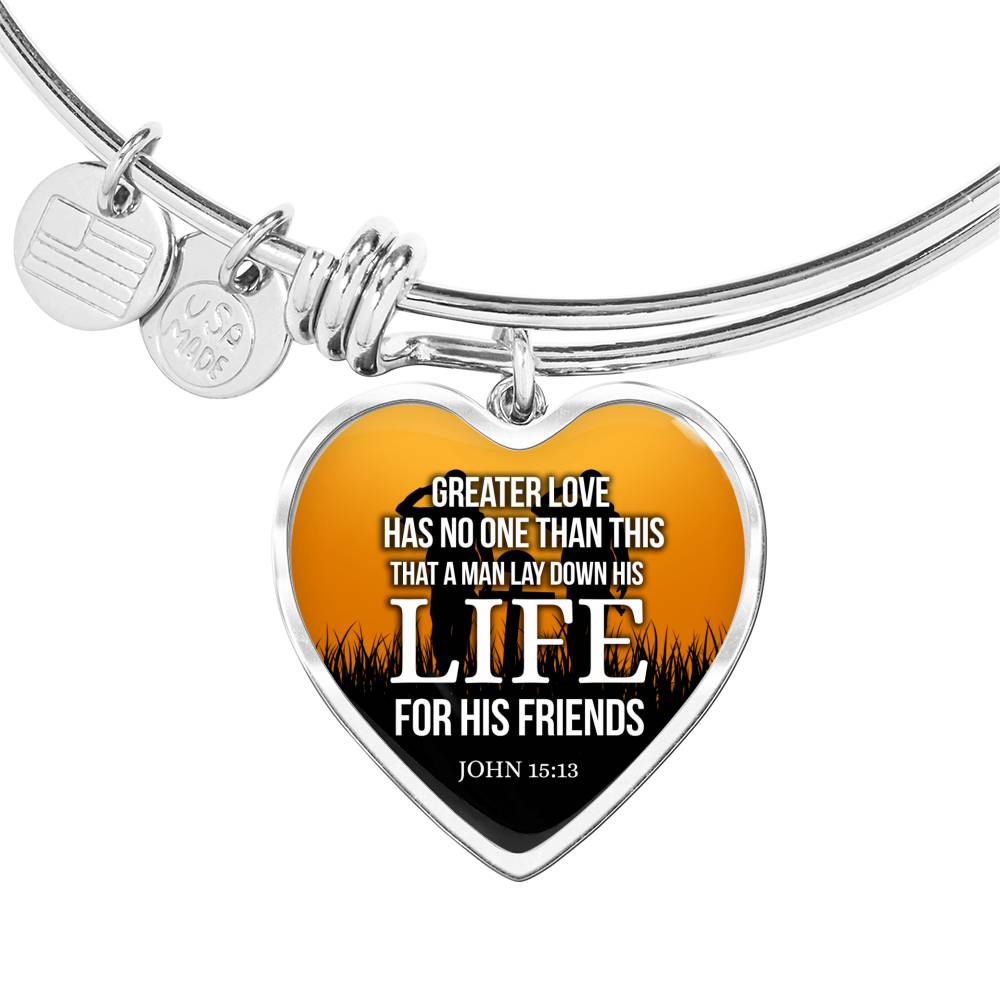 Greatest Love Bible Verse John 15:13 Heart Bangle Stainless Steel or 18k Gold 18-22"-Express Your Love Gifts