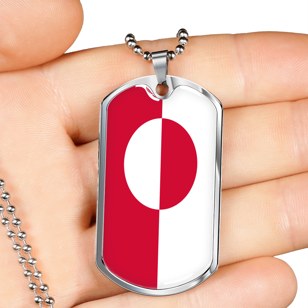 Greenland Flag Necklace Stainless Steel or 18k Gold Dog Tag 24" Chain-Express Your Love Gifts