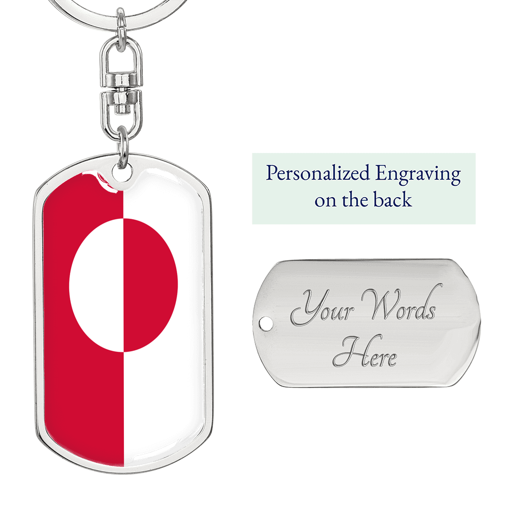Greenland Flag Swivel Keychain Dog Tag Stainless Steel or 18k Gold-Express Your Love Gifts