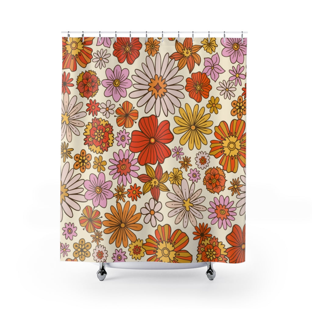 Groovy Floral Pattern Stylish Design 71" x 74" Elegant Waterproof Shower Curtain for a Spa-like Bathroom Paradise Exceptional Craftsmanship-Express Your Love Gifts