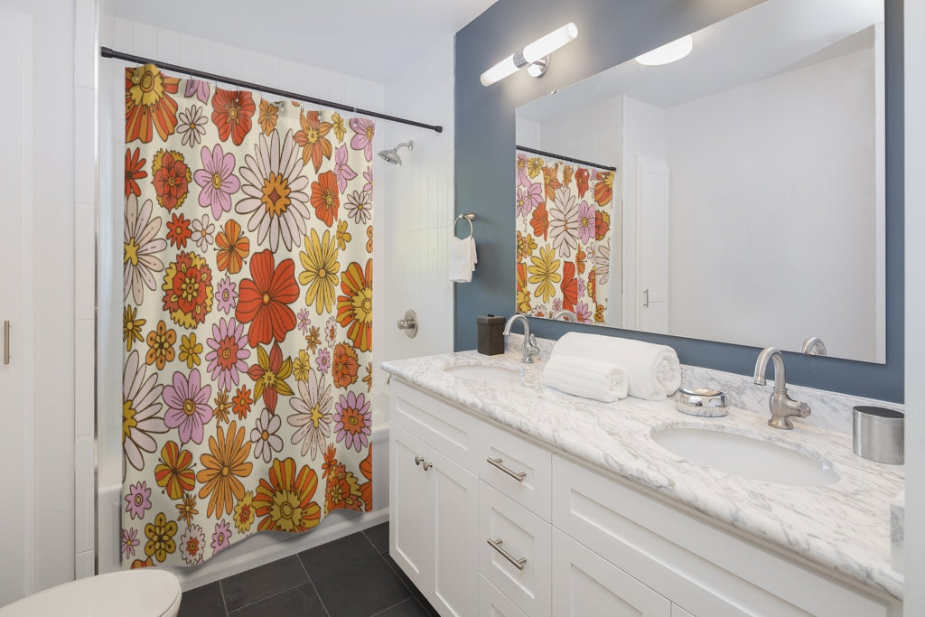 Groovy Floral Pattern Stylish Design 71" x 74" Elegant Waterproof Shower Curtain for a Spa-like Bathroom Paradise Exceptional Craftsmanship-Express Your Love Gifts