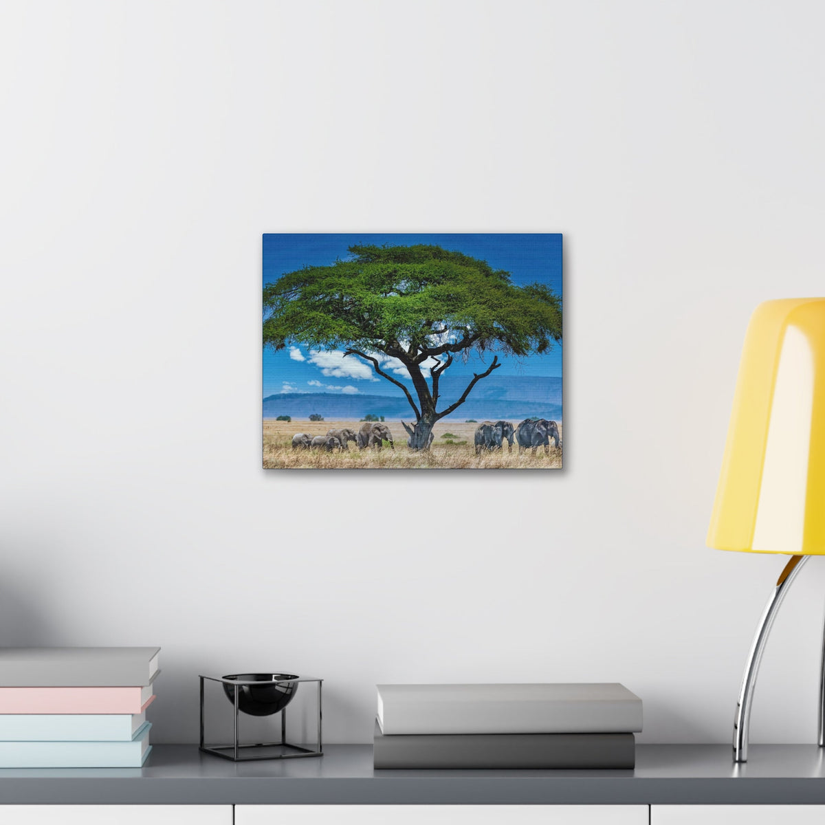 Group of African Elephant Under a Tree Outdoor Wall Art Ready To Hang Unframed-Express Your Love Gifts