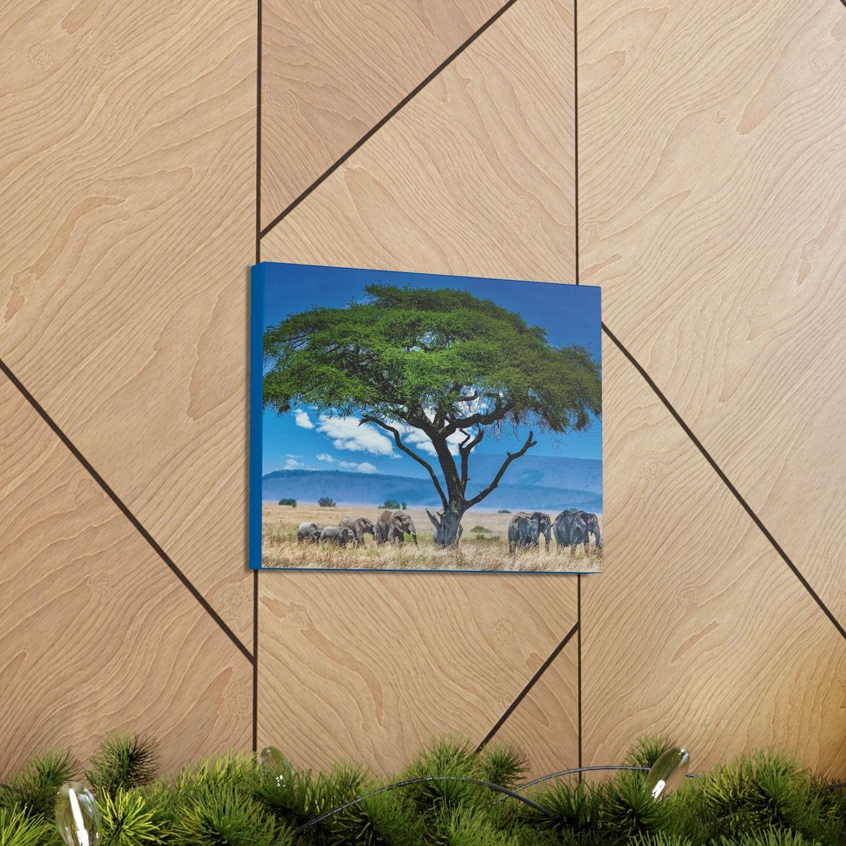 Group of African Elephant Under a Tree Outdoor Wall Art Ready To Hang Unframed-Express Your Love Gifts