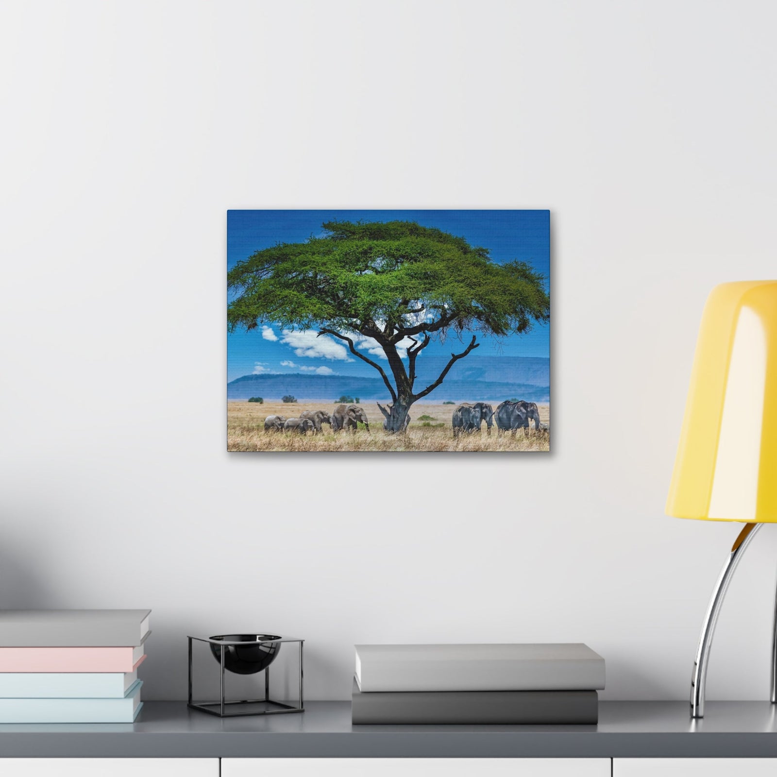 Group of African Elephant Under a Tree Outdoor Wall Art Ready To Hang Unframed-Express Your Love Gifts