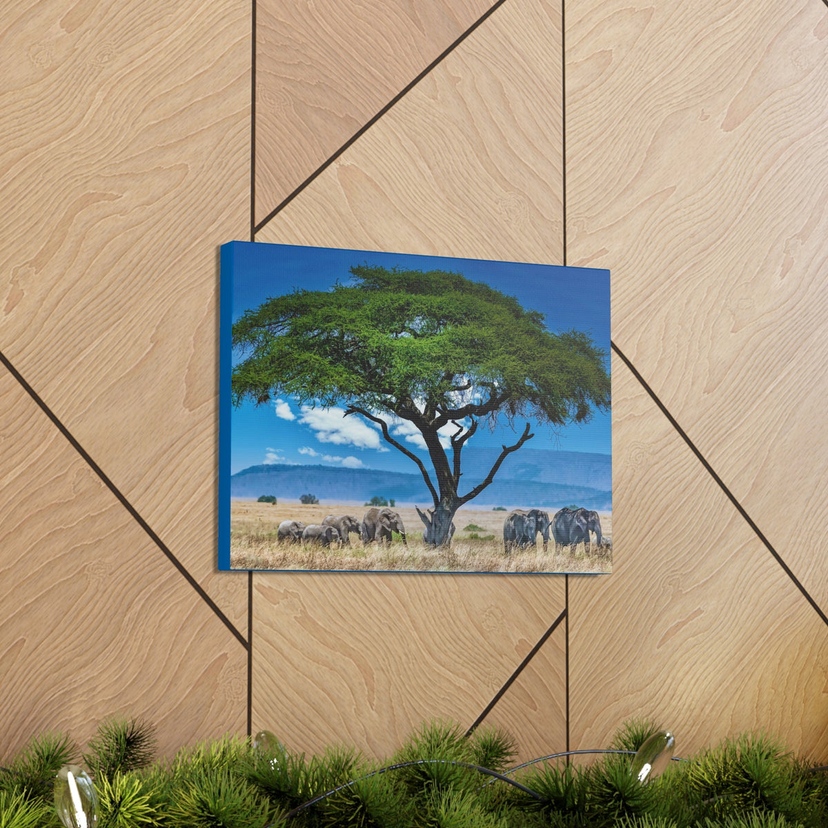 Group of African Elephant Under a Tree Outdoor Wall Art Ready To Hang Unframed-Express Your Love Gifts