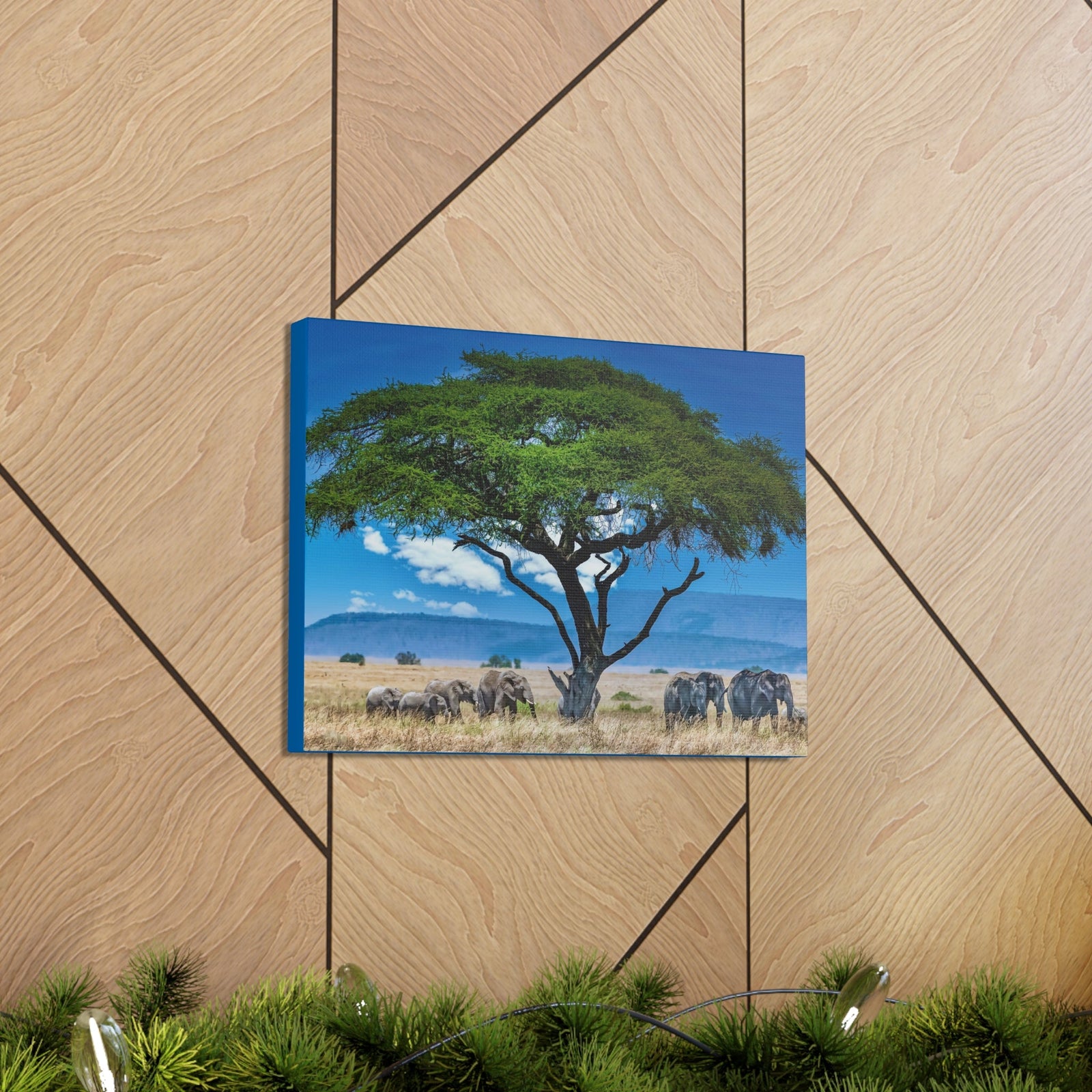 Group of African Elephant Under a Tree Outdoor Wall Art Ready To Hang Unframed-Express Your Love Gifts