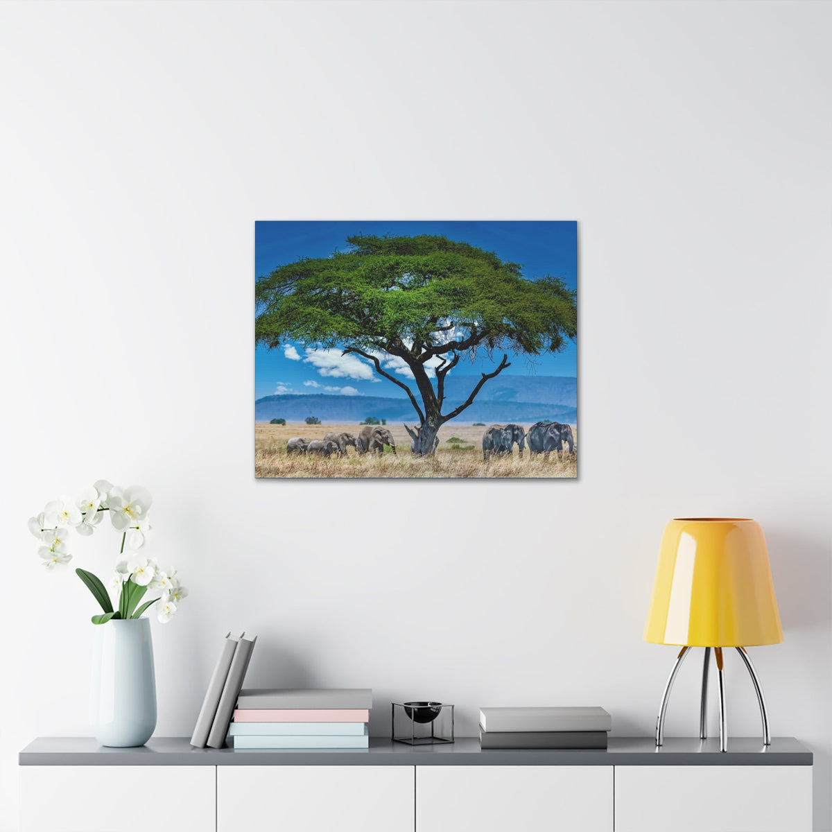 Group of African Elephant Under a Tree Outdoor Wall Art Ready To Hang Unframed-Express Your Love Gifts