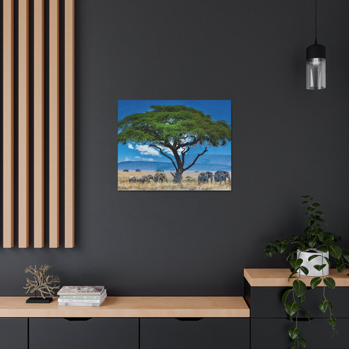 Group of African Elephant Under a Tree Outdoor Wall Art Ready To Hang Unframed-Express Your Love Gifts