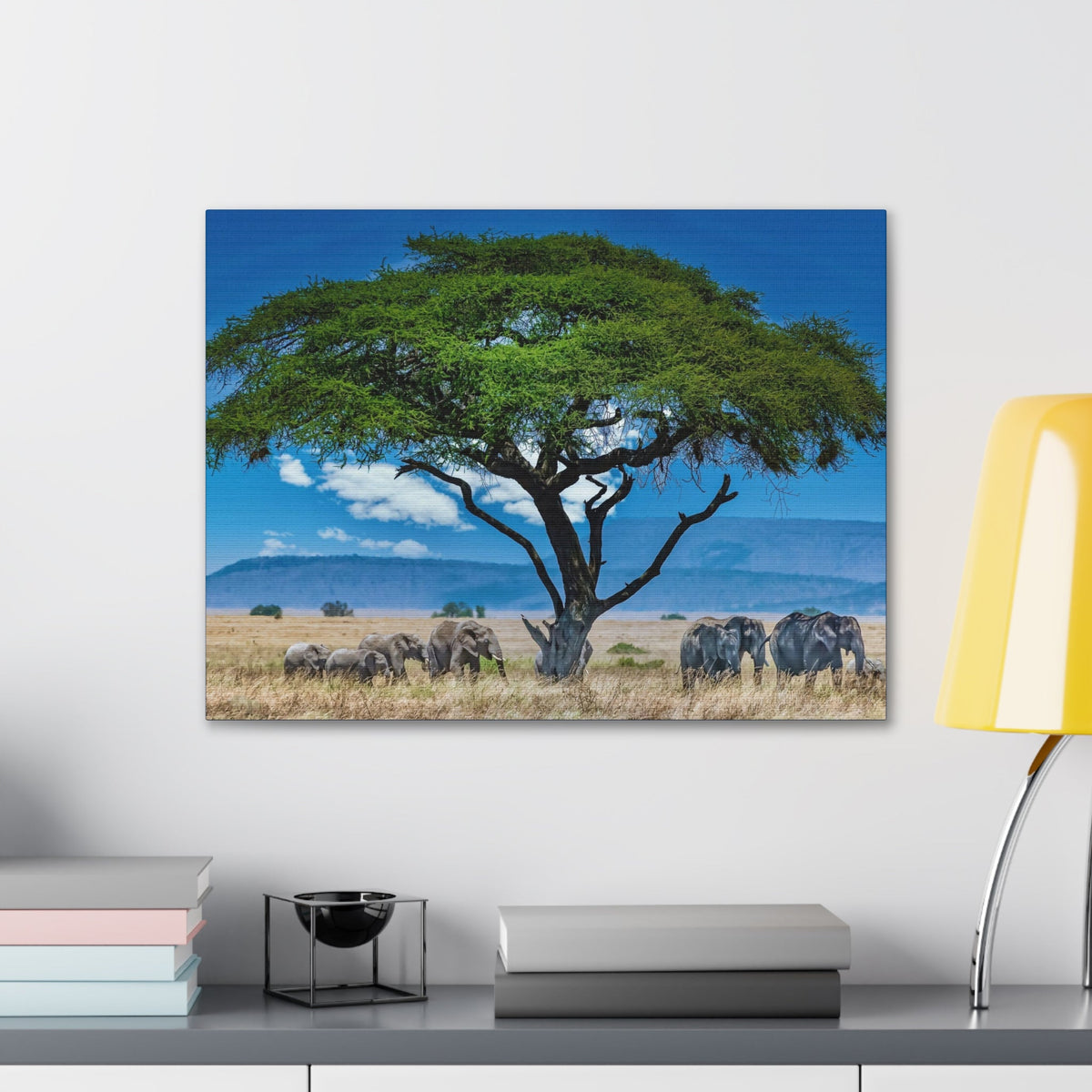 Group of African Elephant Under a Tree Outdoor Wall Art Ready To Hang Unframed-Express Your Love Gifts