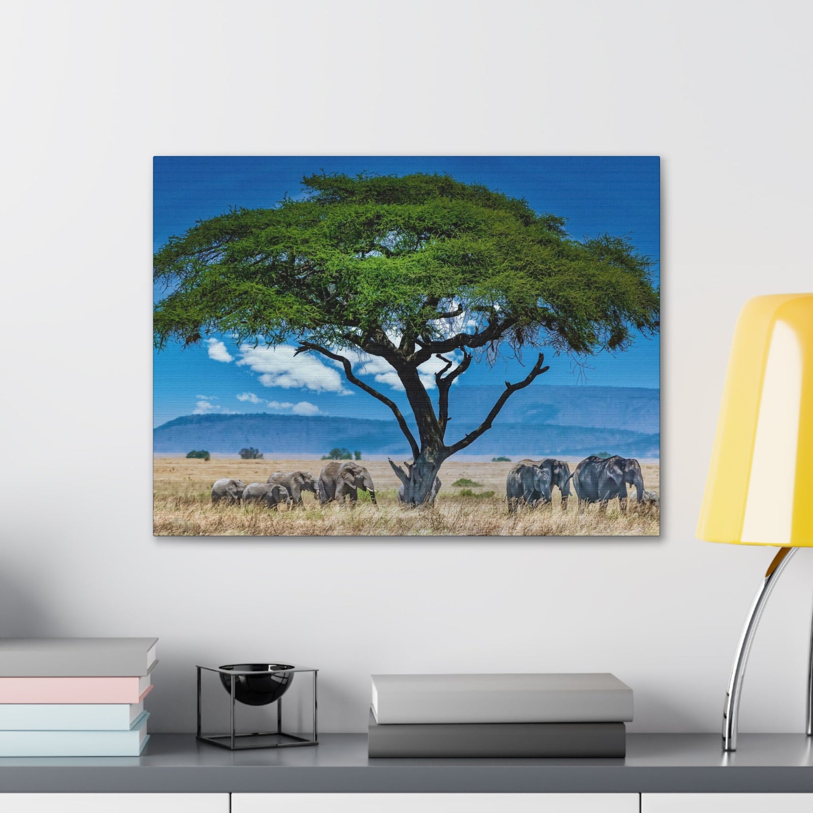 Group of African Elephant Under a Tree Outdoor Wall Art Ready To Hang Unframed-Express Your Love Gifts