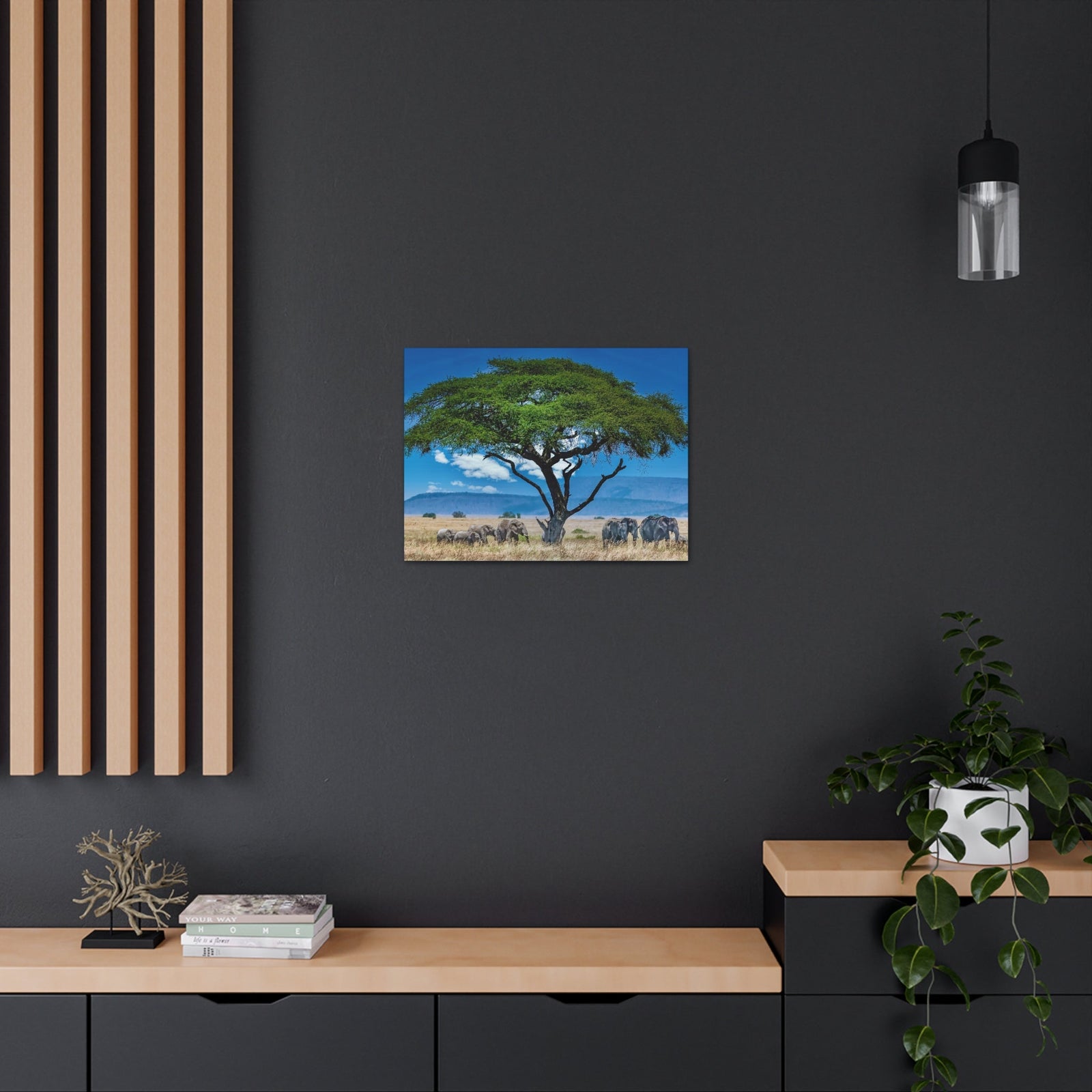 Group of African Elephant Under a Tree Outdoor Wall Art Ready To Hang Unframed-Express Your Love Gifts
