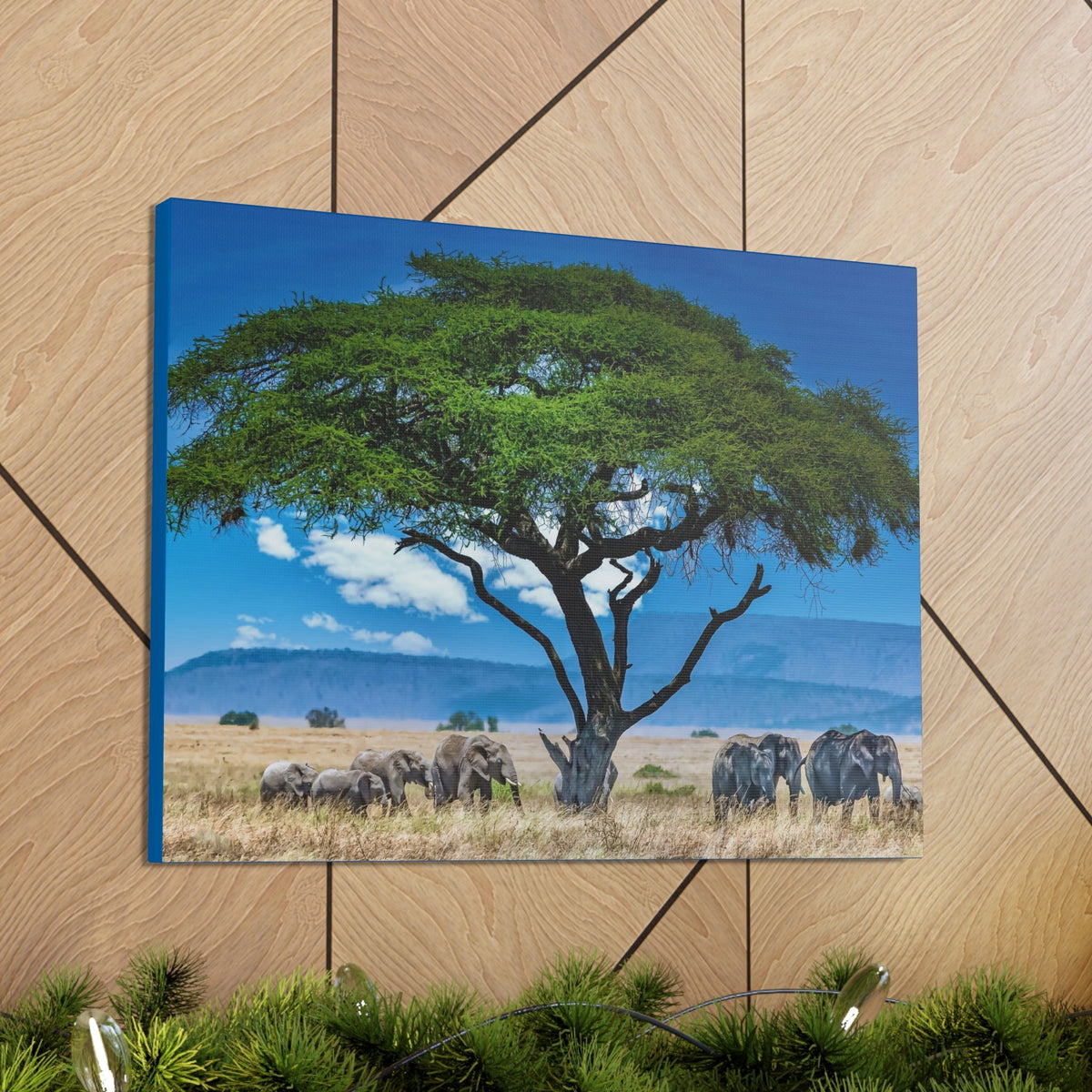 Group of African Elephant Under a Tree Outdoor Wall Art Ready To Hang Unframed-Express Your Love Gifts