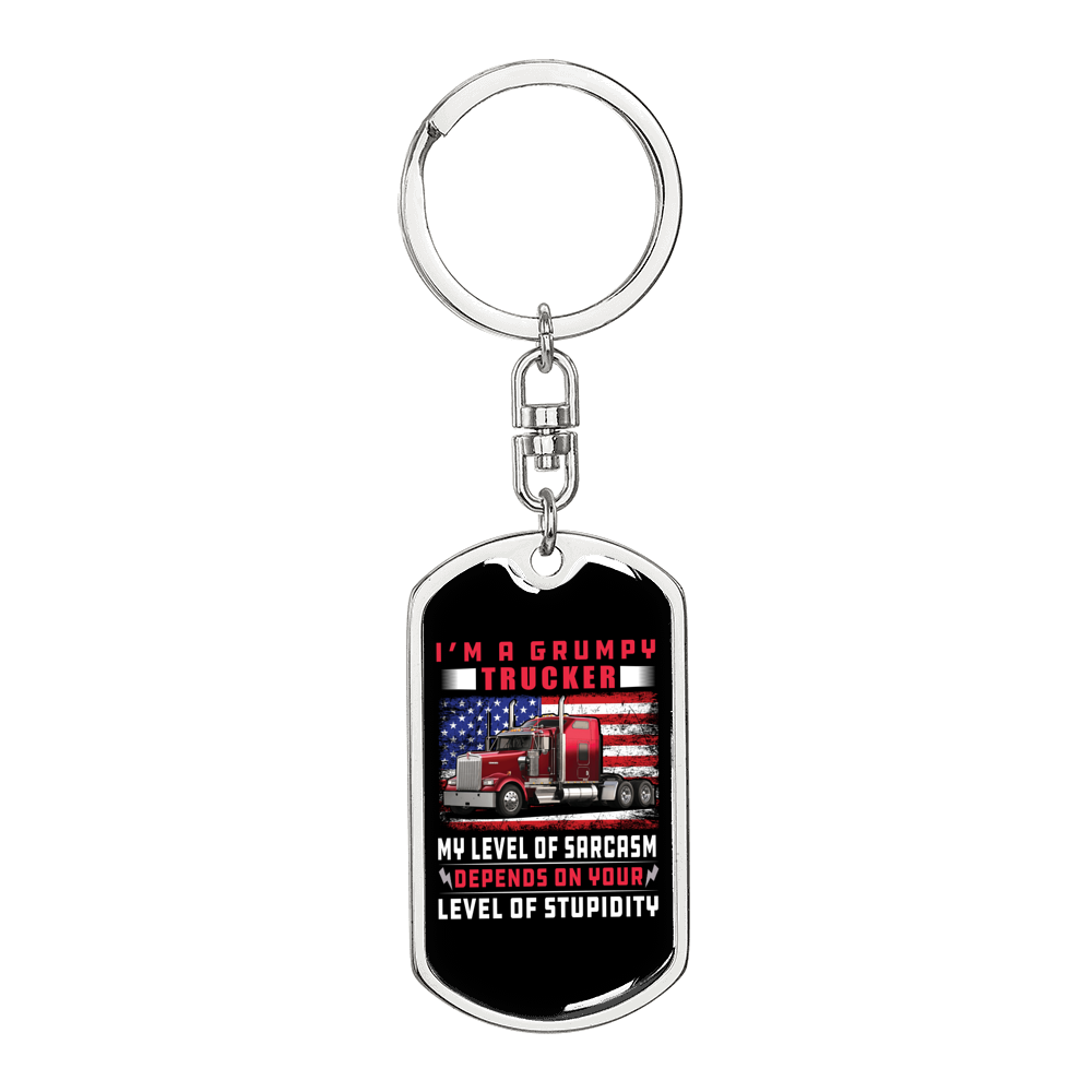 Grump Trucker Swivel Keychain Dog Tag Stainless Steel or 18k Gold-Express Your Love Gifts
