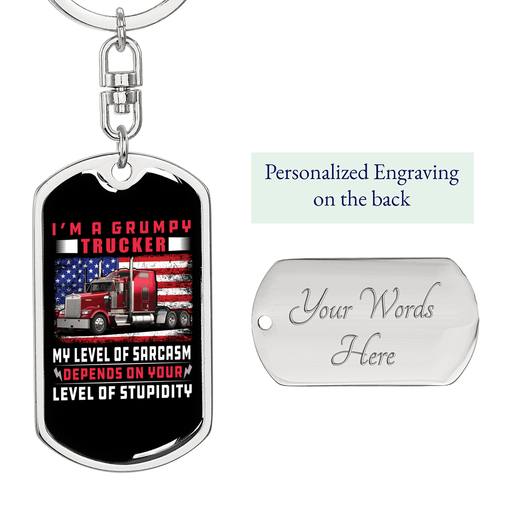 Grump Trucker Swivel Keychain Dog Tag Stainless Steel or 18k Gold-Express Your Love Gifts