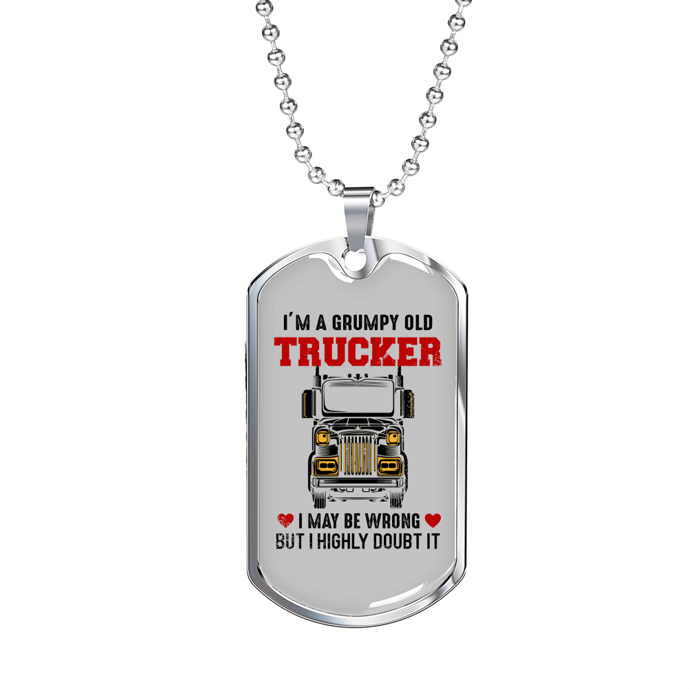Grumpy Old Trucker Dog Tag Stainless Steel or 18k Gold 24" Chain-Express Your Love Gifts