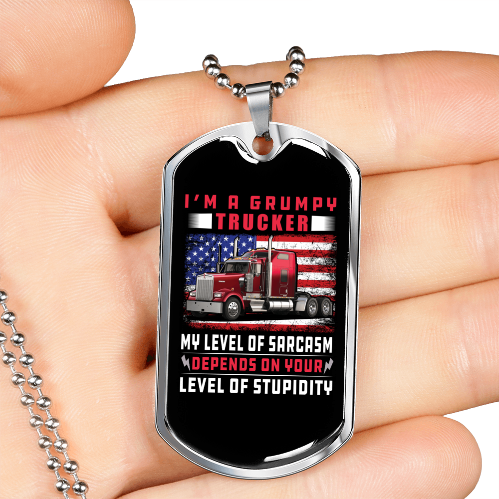 Grumpy Sarcasm Trucker Red Dog Tag Stainless Steel or 18k Gold 24" Chain-Express Your Love Gifts