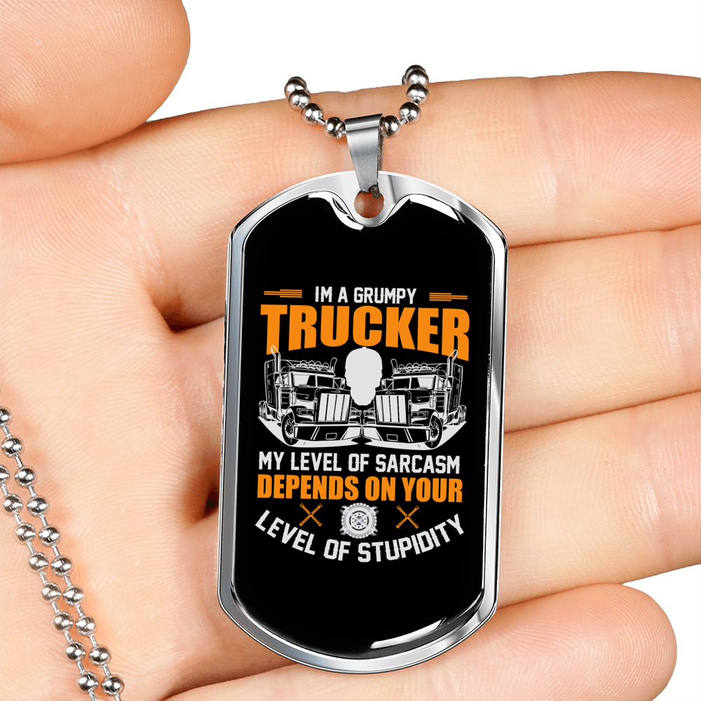 Grumpy Trucker Dog Tag Stainless Steel or 18k Gold 24" Chain-Express Your Love Gifts
