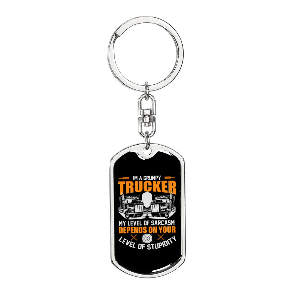 Grumpy Trucker Orange Swivel Keychain Dog Tag Stainless Steel or 18k Gold-Express Your Love Gifts