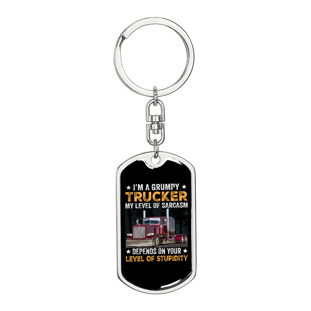 Grumpy Trucker Swivel Keychain Dog Tag Stainless Steel or 18k Gold-Express Your Love Gifts