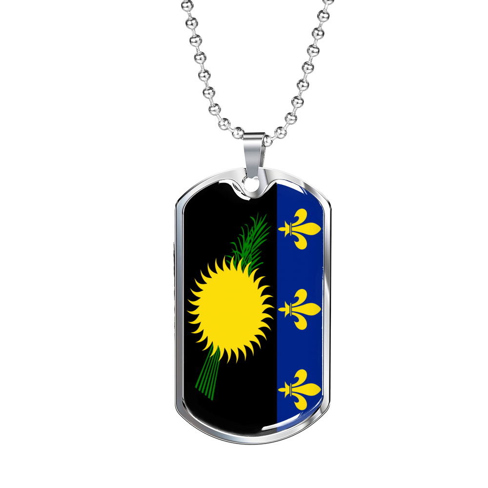 Guadeloupe Flag Necklace Stainless Steel or 18k Gold Dog Tag 24" Chain-Express Your Love Gifts
