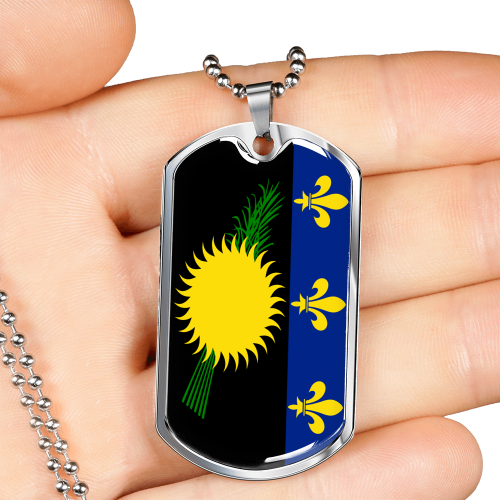 Guadeloupe Flag Necklace Stainless Steel or 18k Gold Dog Tag 24" Chain-Express Your Love Gifts