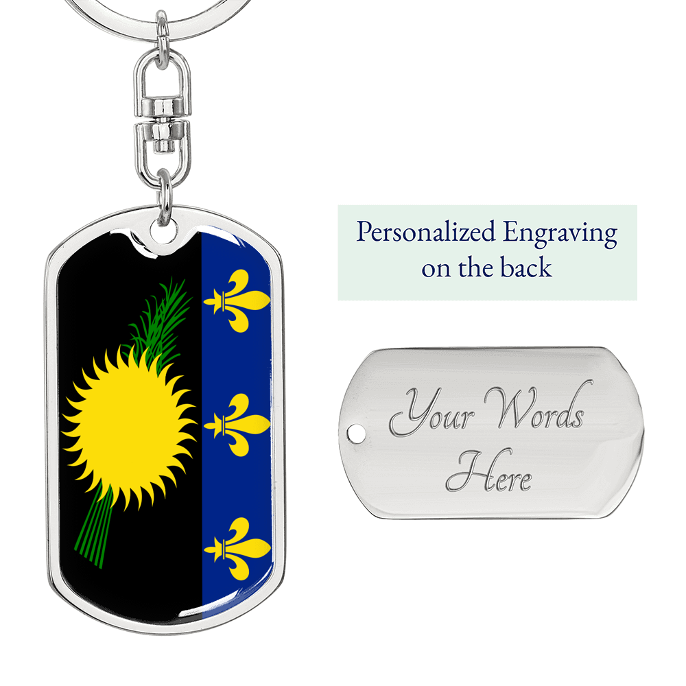 Guadeloupe Flag Swivel Keychain Dog Tag Stainless Steel or 18k Gold-Express Your Love Gifts