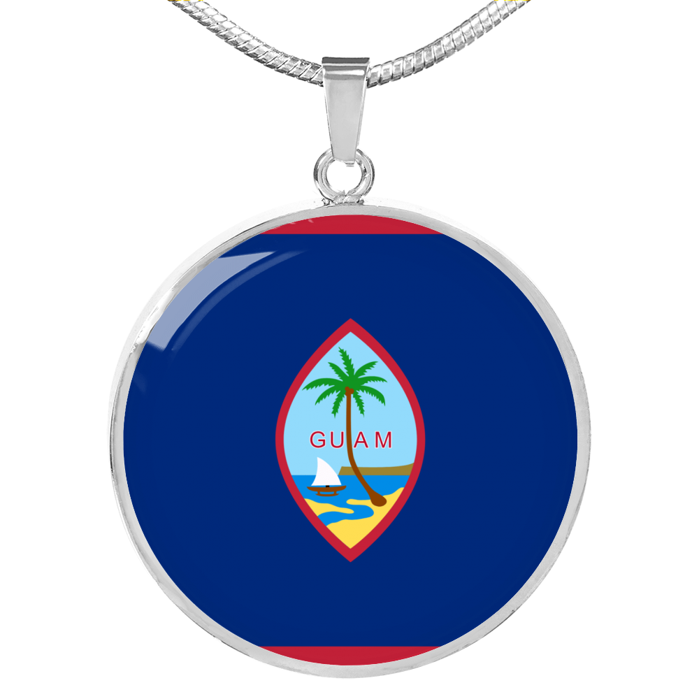 Guam Flag Necklace Circle Pendant Stainless Steel or 18k Gold 18-22"-Express Your Love Gifts