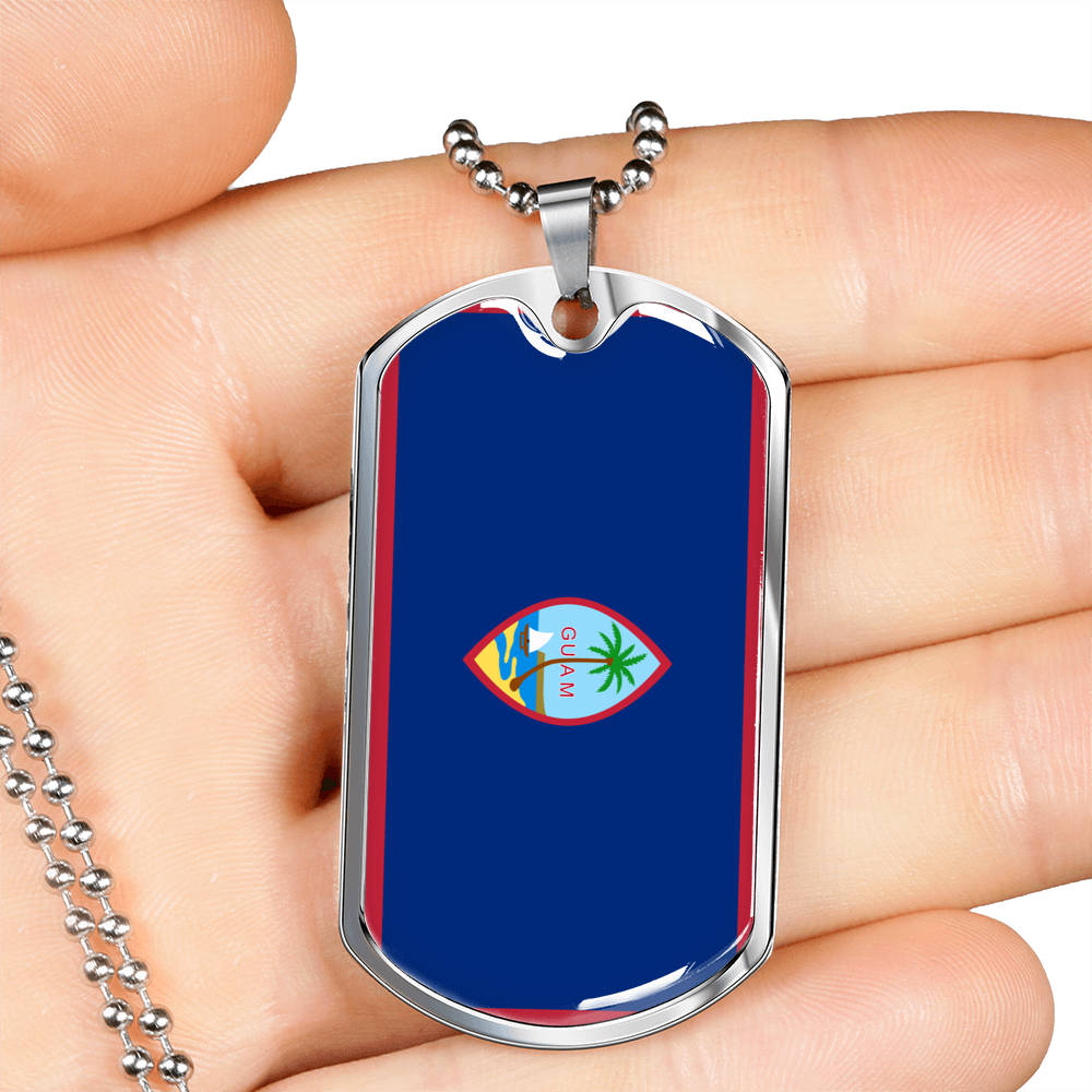 Guam Flag Necklace Stainless Steel or 18k Gold Dog Tag 24" Chain-Express Your Love Gifts