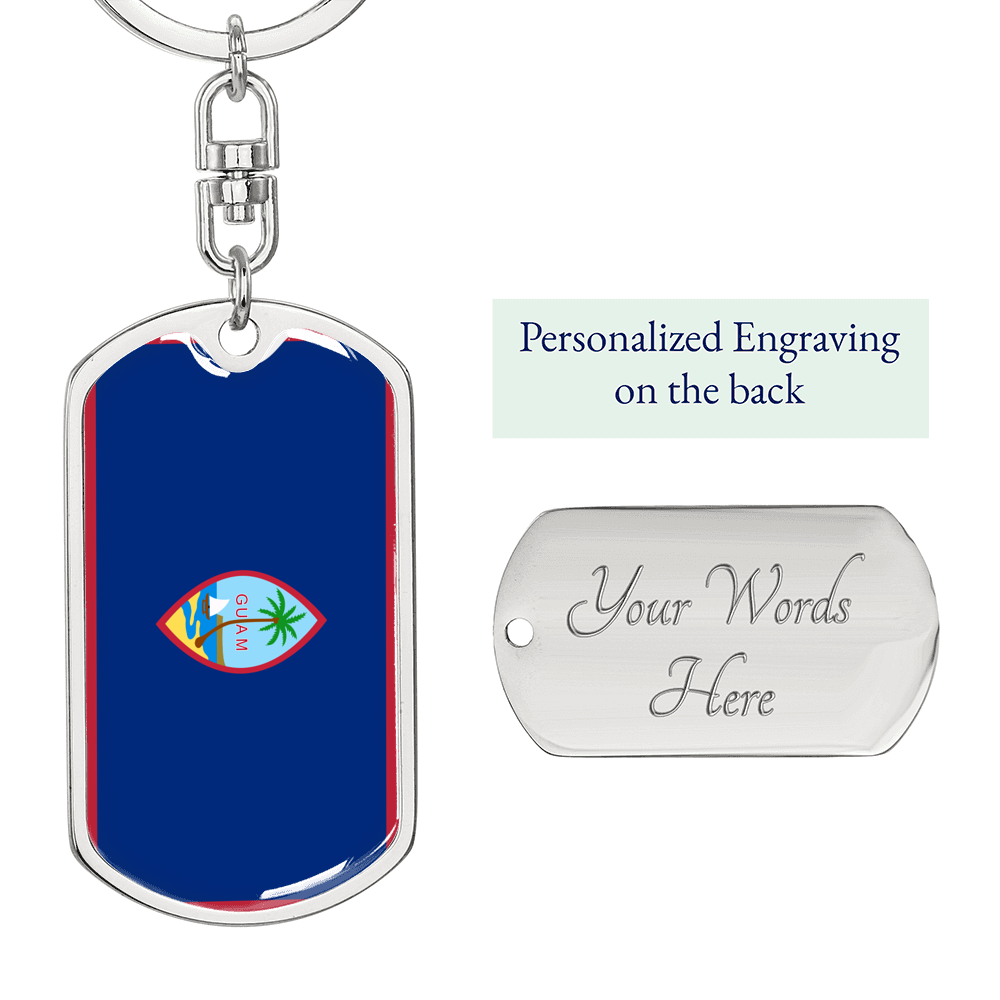 Guam Flag Swivel Keychain Dog Tag Stainless Steel or 18k Gold-Express Your Love Gifts