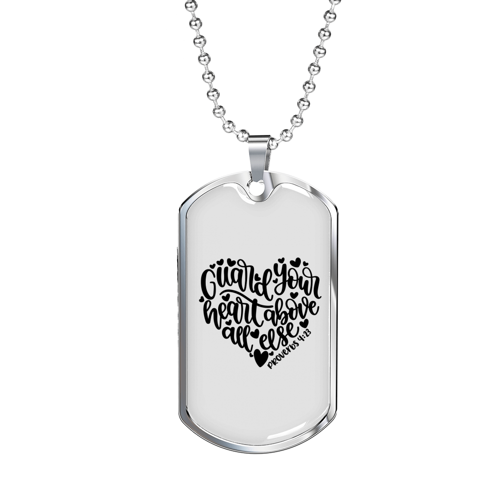 Guard Your Heart Proverbs 4:23 Necklace Stainless Steel or 18k Gold Dog Tag 24" Chain-Express Your Love Gifts