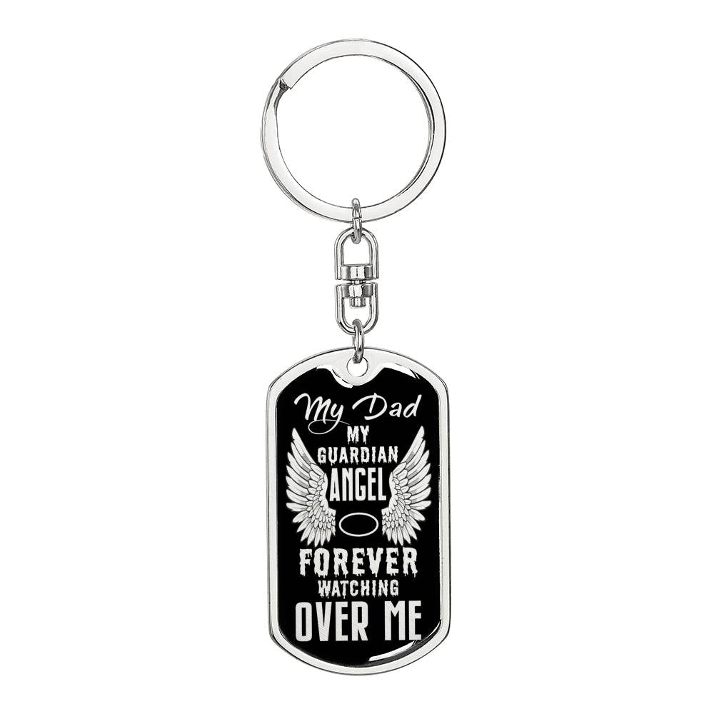 Guardian Angel Dad Dog Tag Pendant Keychain Stainless Steel or 18k Gold-Express Your Love Gifts