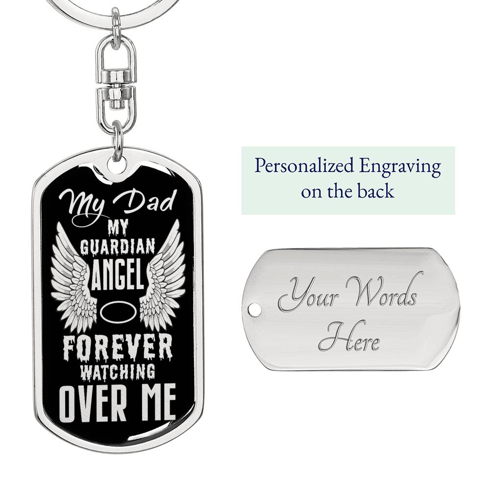 Guardian Angel Dad Dog Tag Pendant Keychain Stainless Steel or 18k Gold-Express Your Love Gifts