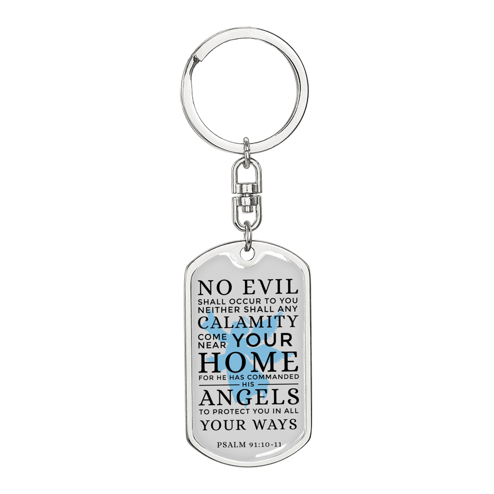 Guardian Angel Protects Always Christian Faith Psalm Swivel Keychain Dog Tag Stainless Steel or 18k Gold-Express Your Love Gifts