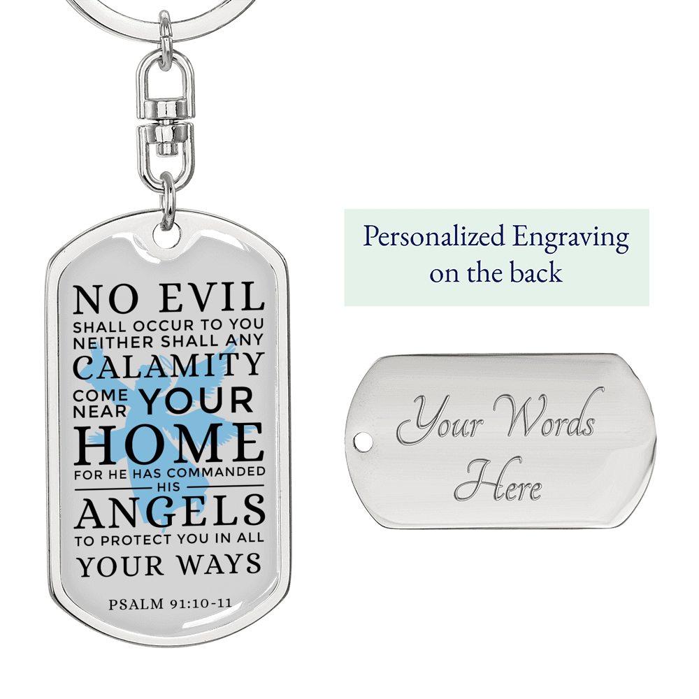 Guardian Angel Protects Always Christian Faith Psalm Swivel Keychain Dog Tag Stainless Steel or 18k Gold-Express Your Love Gifts