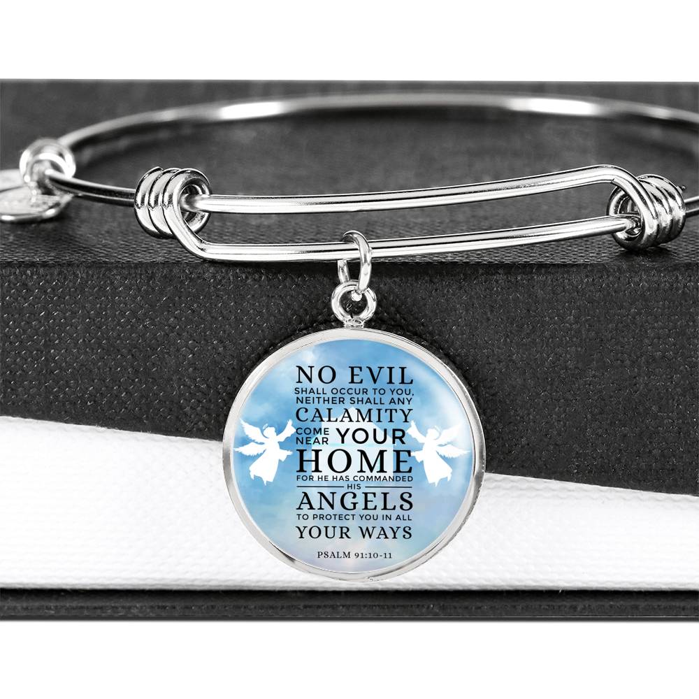 Guardian Angel Psalm 91:10-11 Circle Pendant Bangle Stainless Steel or 18k Gold 18-22"-Express Your Love Gifts