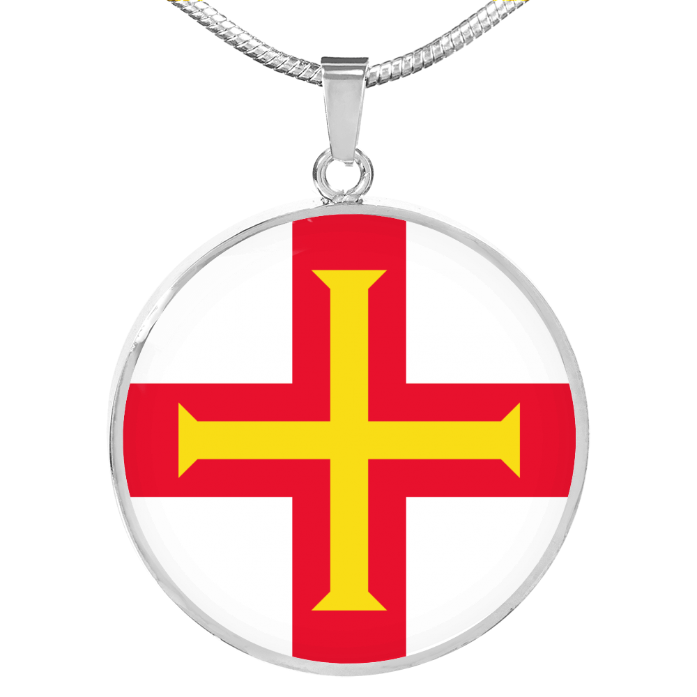 Guernsey Flag Necklace Circle Pendant Stainless Steel or 18k Gold 18-22"-Express Your Love Gifts