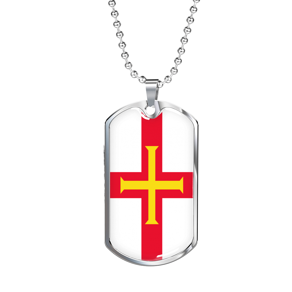 Guernsey Flag Necklace Stainless Steel or 18k Gold Dog Tag 24" Chain-Express Your Love Gifts
