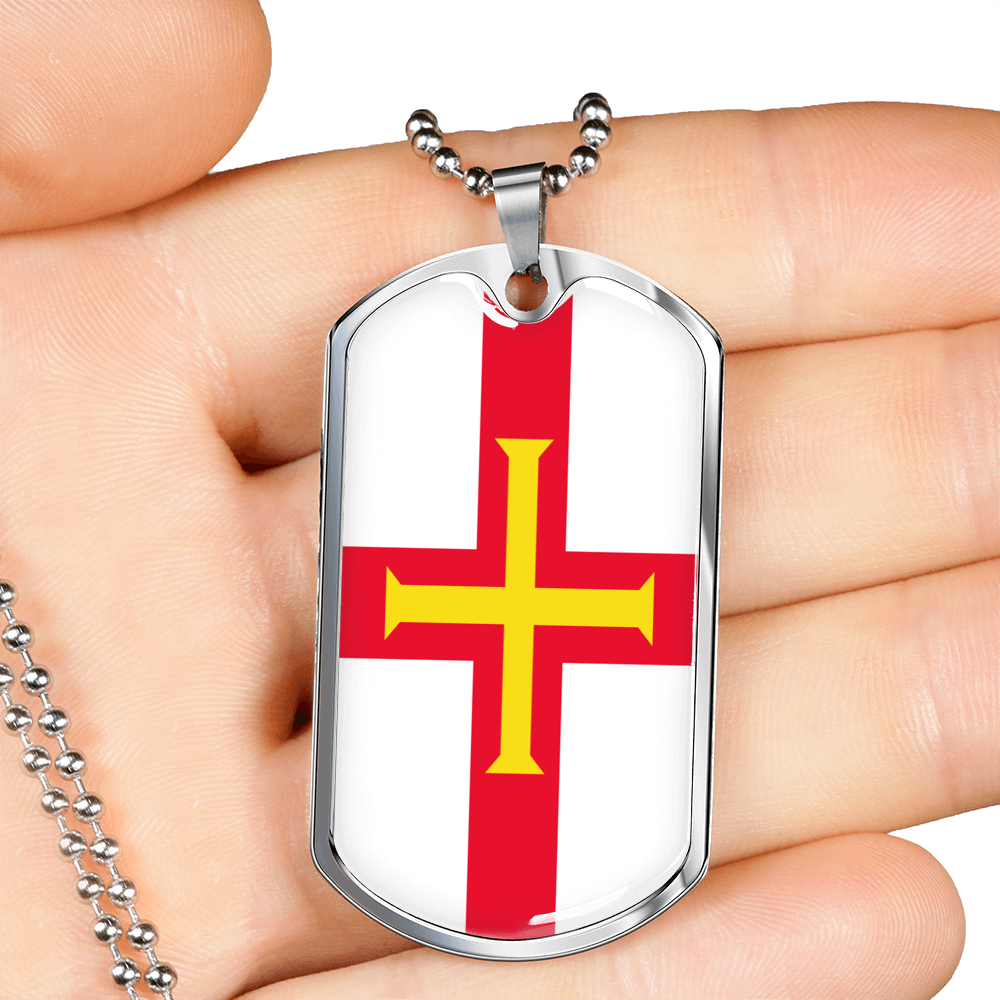 Guernsey Flag Necklace Stainless Steel or 18k Gold Dog Tag 24" Chain-Express Your Love Gifts