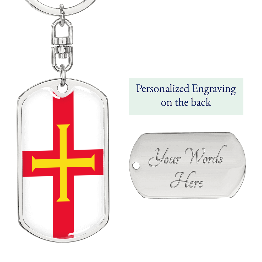 Guernsey Flag Swivel Keychain Dog Tag Stainless Steel or 18k Gold-Express Your Love Gifts
