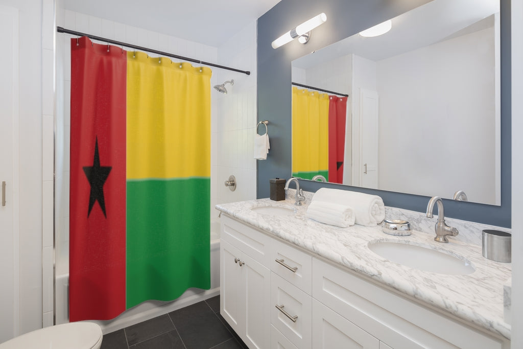 Guinea Bissau Flag Stylish Design 71" x 74" Elegant Waterproof Shower Curtain for a Spa-like Bathroom Paradise Exceptional Craftsmanship-Express Your Love Gifts