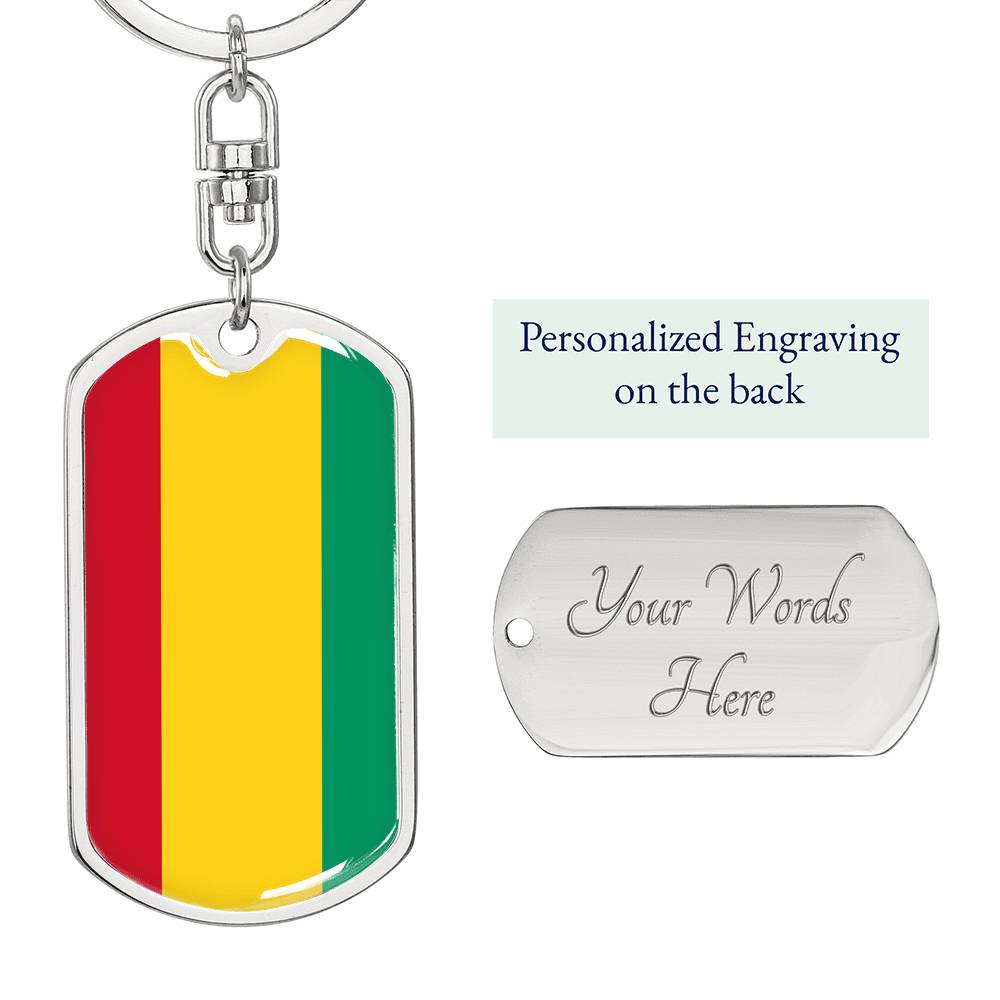 Guinea Flag Keychain Dog Tag Stainless Steel or 18k Gold-Express Your Love Gifts