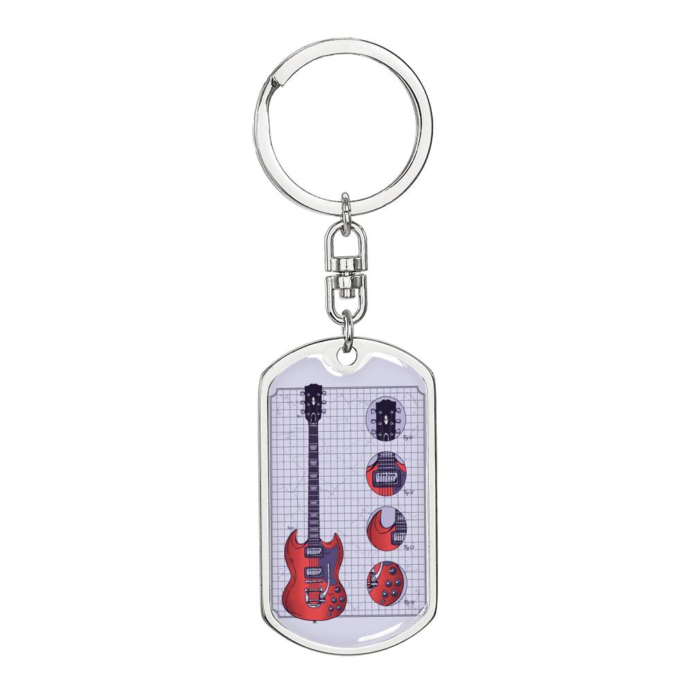 Guitar Gibson Keychain Dog Tag Stainless Steel or 18k Gold-Express Your Love Gifts