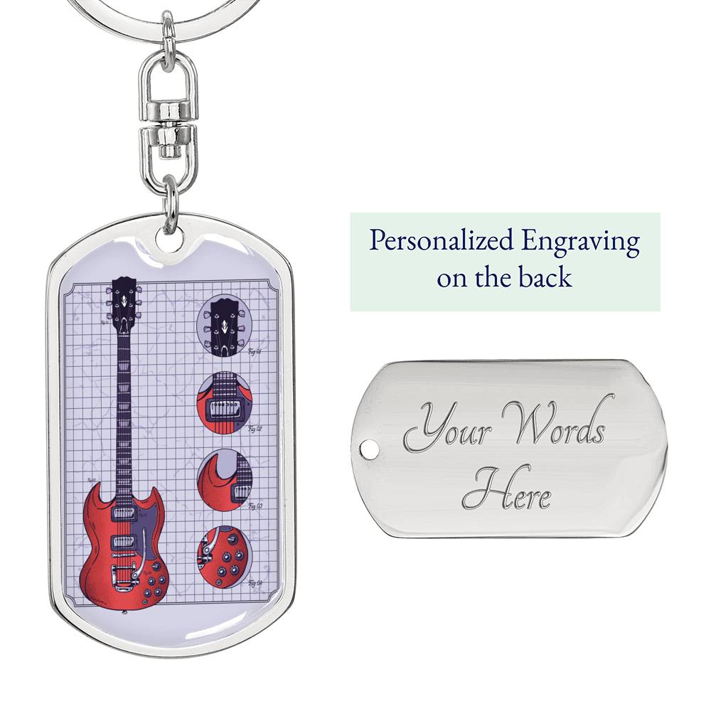 Guitar Gibson Keychain Dog Tag Stainless Steel or 18k Gold-Express Your Love Gifts