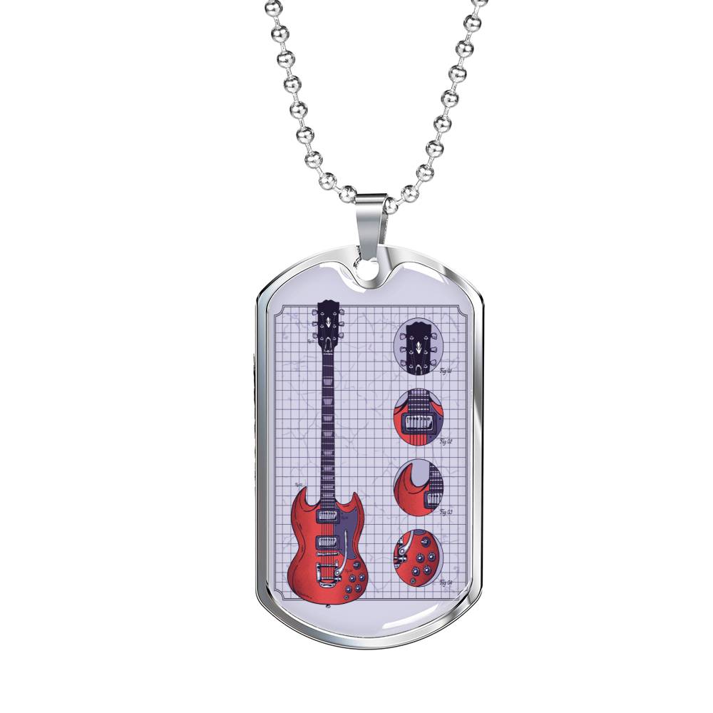 Guitar Gibson Necklace Stainless Steel or 18k Gold Dog Tag 24" Chain-Express Your Love Gifts