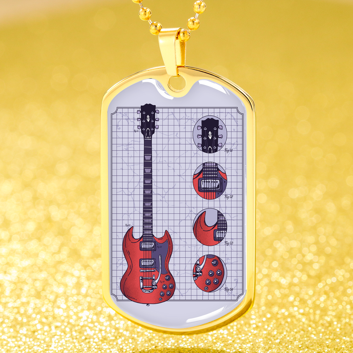 Guitar Gibson Necklace Stainless Steel or 18k Gold Dog Tag 24" Chain-Express Your Love Gifts