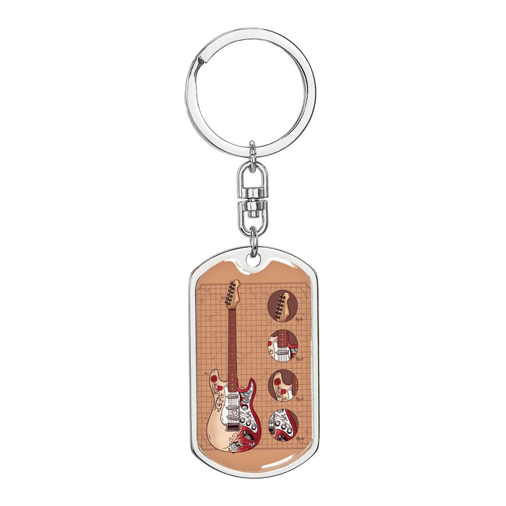 Guitar Monterey Strato Keychain Dog Tag Stainless Steel or 18k Gold-Express Your Love Gifts