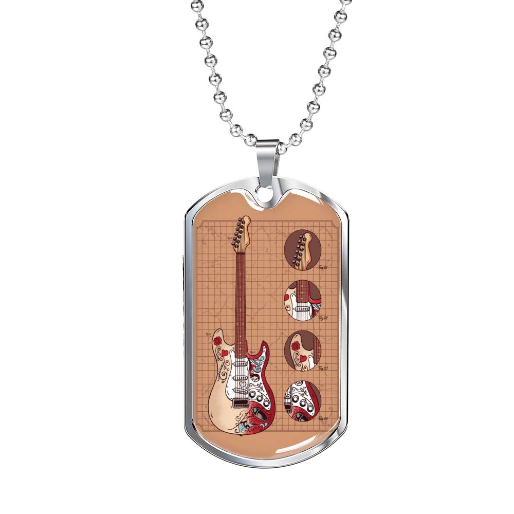 Guitar Monterey Strato Necklace Stainless Steel or 18k Gold Dog Tag 24" Chain-Express Your Love Gifts