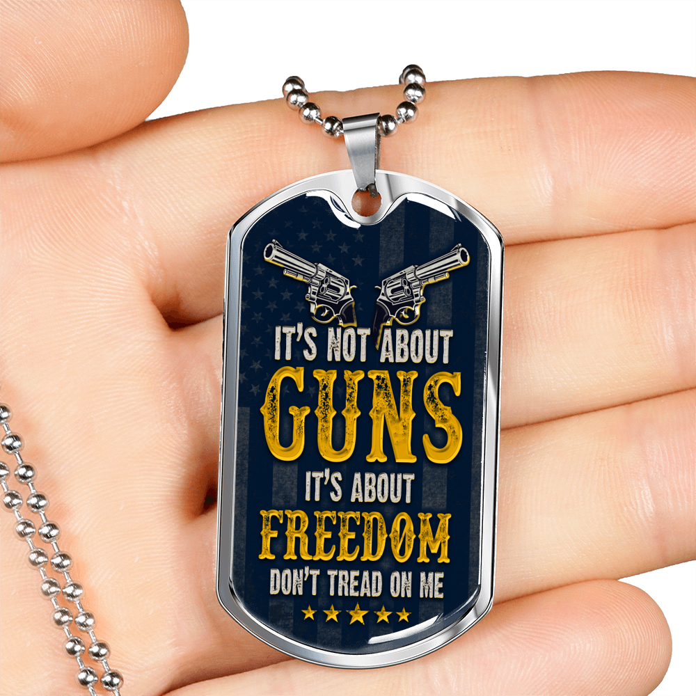 Gun Lover Gift Freedom Dog Tag Stainless Steel or 18k Gold 24" Chain-Express Your Love Gifts