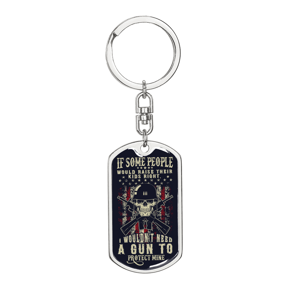 Gun Lover Protect Keychain Stainless Steel or 18k Gold Dog Tag Keyring-Express Your Love Gifts